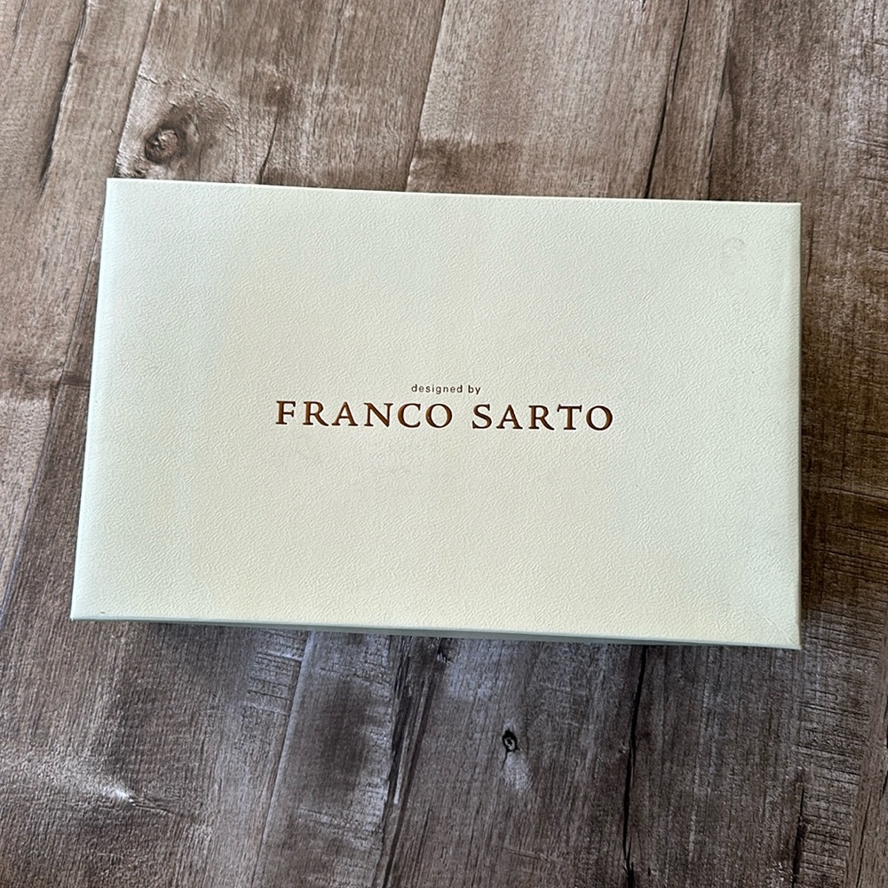 4.5” Stacked Wood Platform Leather Franco Sarto Betsy Chestnut Strappy Heels 9 - Picture 14 of 16